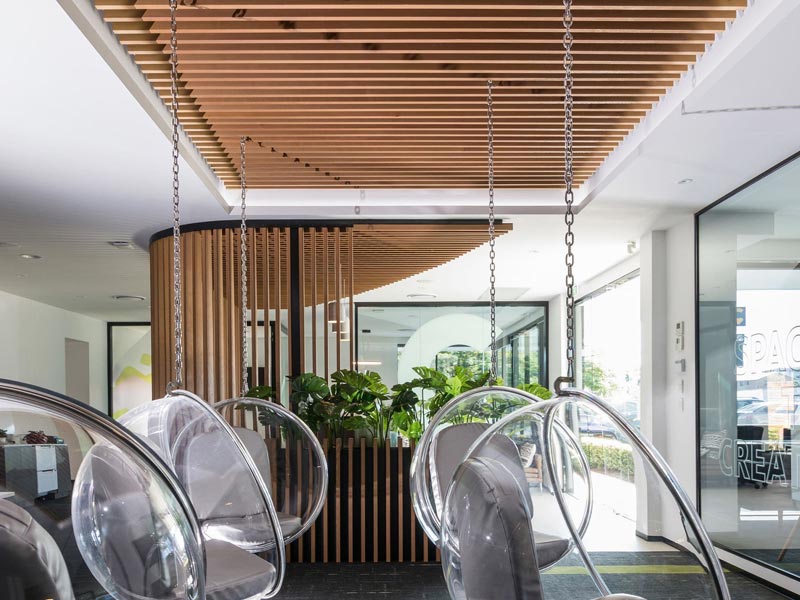 Live Timber Slatted Acoustic Baffles
