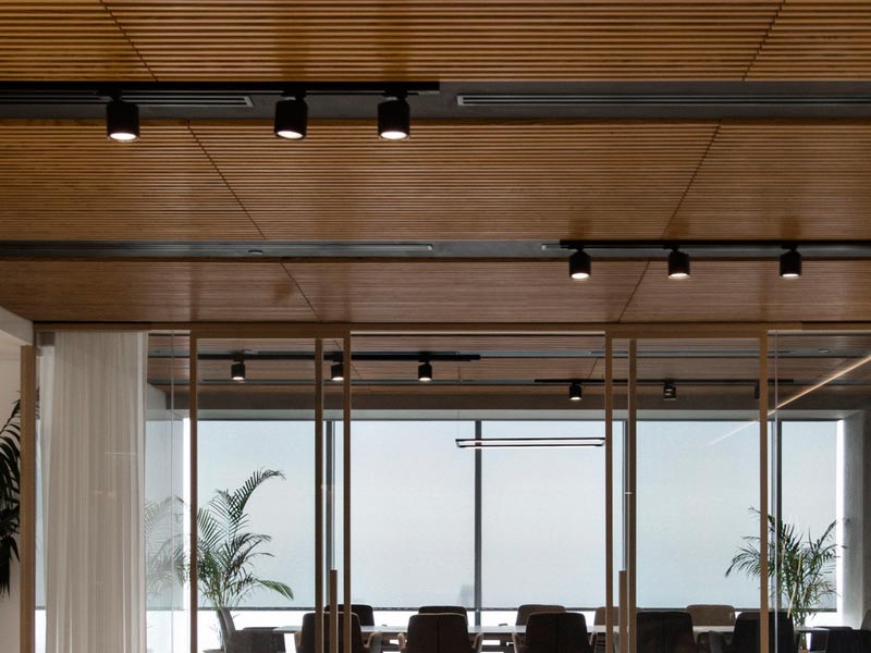 Live Timber Slatted Acoustic Baffles